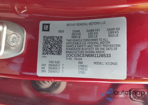 2021 Chevrolet Colorado 2Wd Short Box Lt z USA, uszkodzony, nr VIN 1GCGSCEN6M1128533